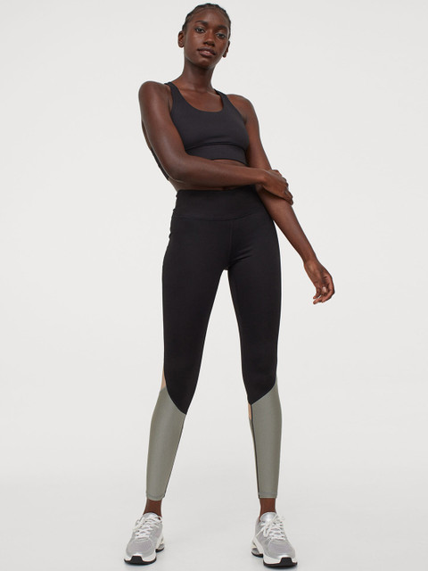 

H&M Women Black & Grey Colourblocked Sports Tights Shaping Waist