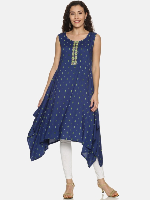 

Saffron Threads Women Blue & Green Printed A-Line Kurta