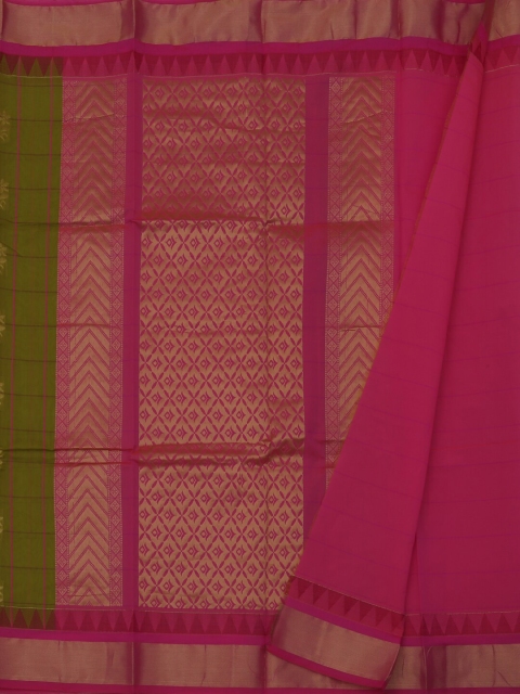 

Pothys Olive Green & Pink Silk Cotton Woven Design Saree