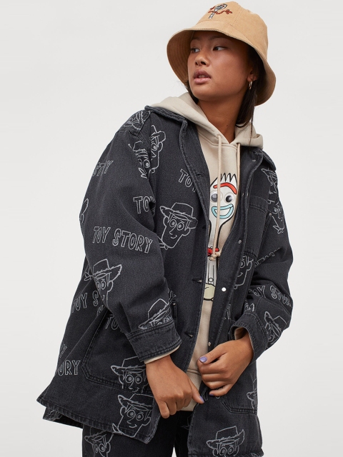 

H&M Women Black Printed Oversized Denim Jacket