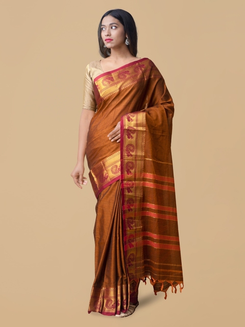 

Unnati Silks Yellow Pure Cotton Solid Narayan Peth Saree