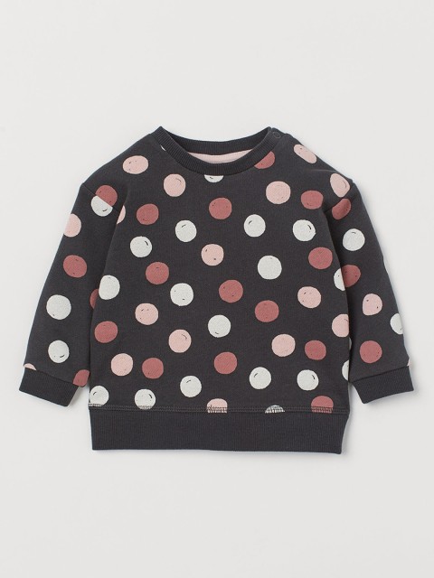 

H&M Girls Charcoal Grey & Brown Polka Dot Print Cotton Sweatshirt