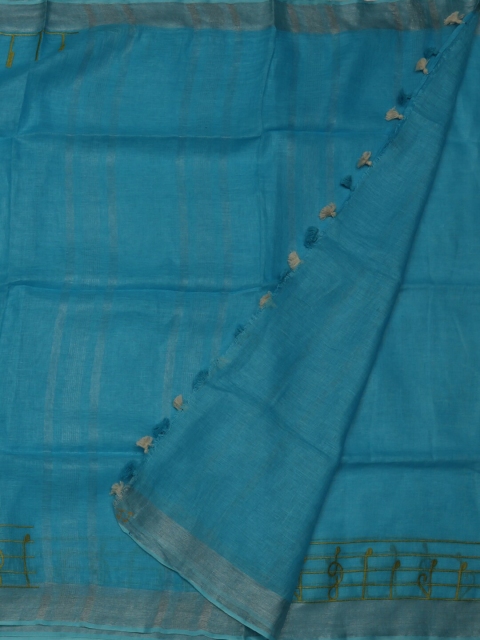 

Pothys Blue Solid Pure Linen Saree