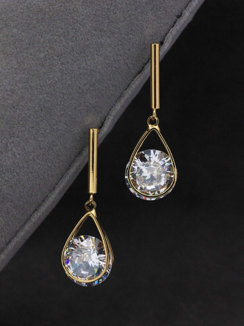 

Sia Art Jewellery White & Gold-Plated Teardrop Shaped Drop Earrings
