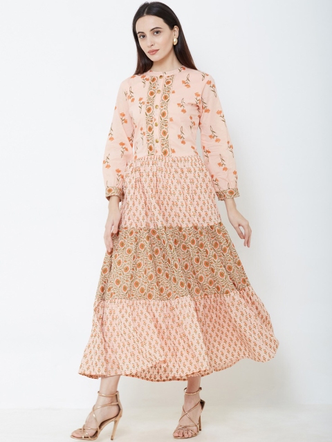 

FASHOR Women Peach-Coloured Embroidered Maxi Dress