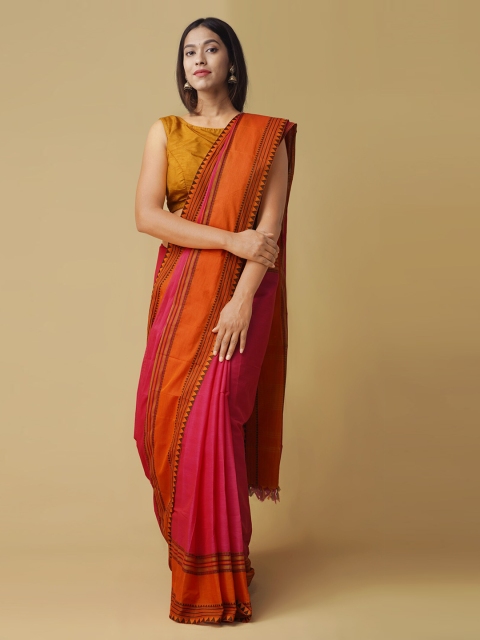 

Unnati Silks Pink Pure Cotton Solid Handloom Kanjeevaram Saree