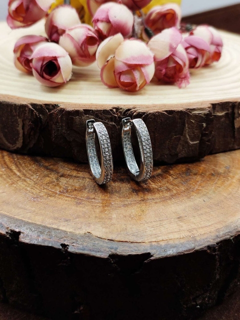 

Sia Art Jewellery White & Silver-Plated Classic Hoop CZ Studded Earrings