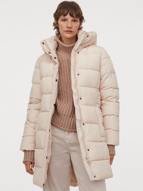 

H&M Women Beige Solid Hooded Puffer Jacket