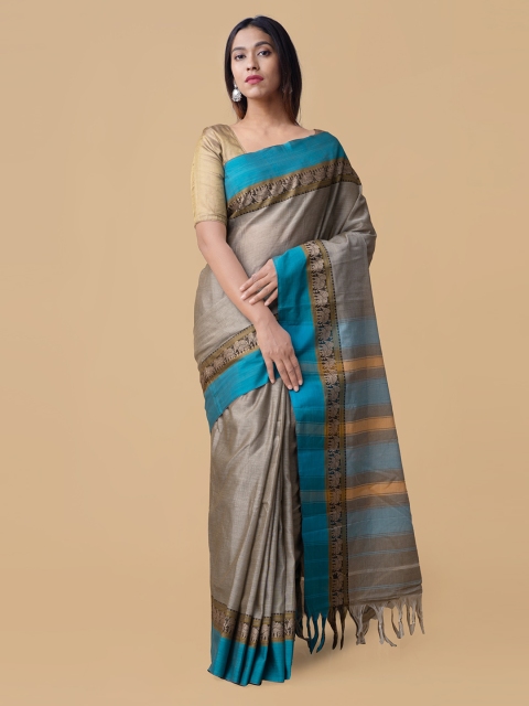 

Unnati Silks Grey Pure Cotton Solid Handloom Narayan Peth Saree