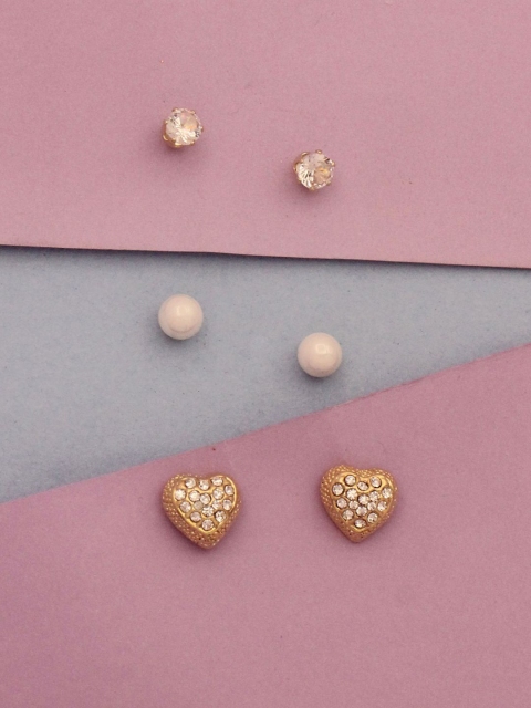 

Sia Art Jewellery Pack Of 3 Gold-Plated White Circular Studs
