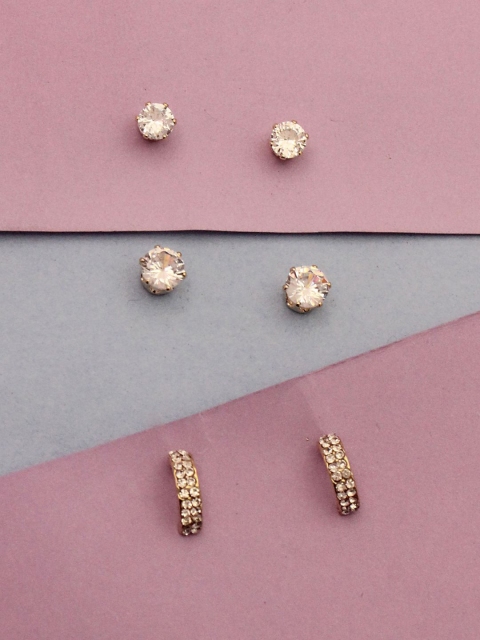 

Sia Art Jewellery Set Of 3 White & Gold-Plated Geometric Studs