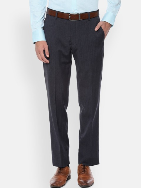 

Louis Philippe Men Navy Blue Regular Fit Striped Formal Trousers