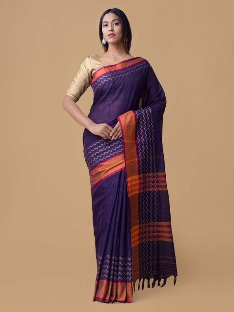 

Unnati Silks Violet Pure Cotton Striped Narayan Peth Saree