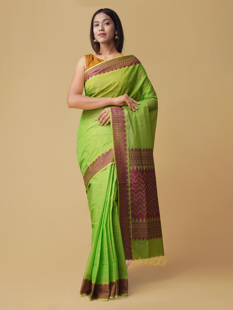 

Unnati Silks Green & Pink Pure Cotton Woven Design Kanjeevaram Saree