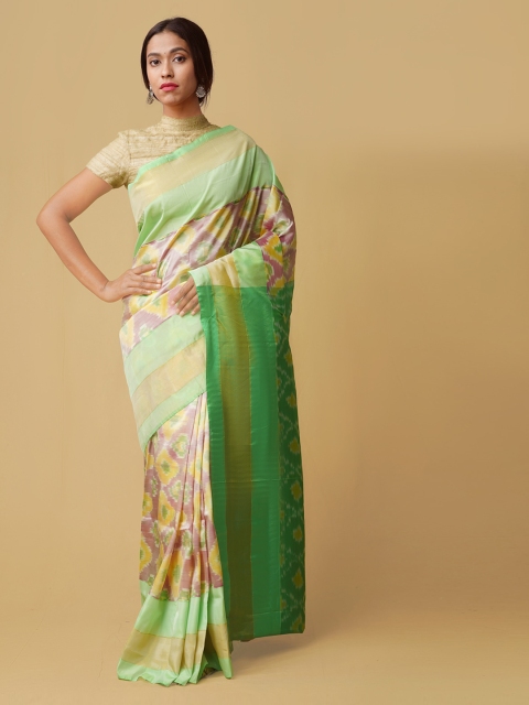 

Unnati Silks Green Silk Cotton Woven Design Pochampally Saree