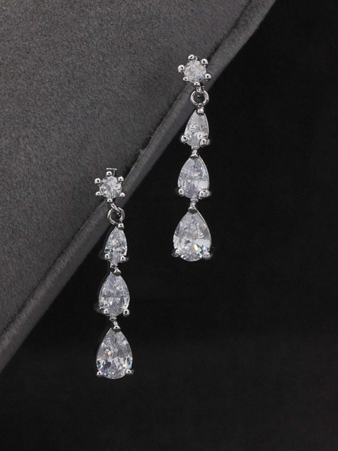 

Sia Art Jewellery White & Silver-Plated Classic Drop CZ Studded Earrings