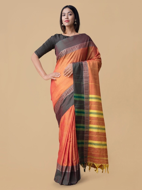 

Unnati Silks Orange Pure Cotton Solid Handloom Narayan Peth Saree