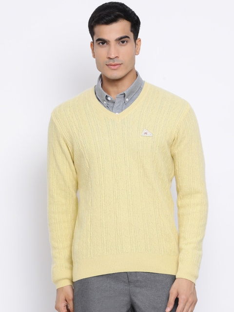 

Monte Carlo Men Yellow Self Design Pullover Sweater