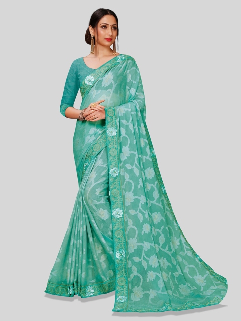 

Pothys Sea Green Printed Brasso Saree