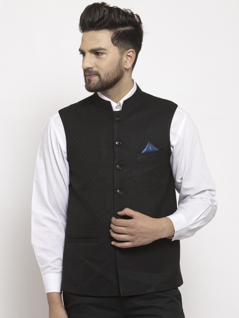 

NEUDIS Men Black Woven Design Nehru Jacket