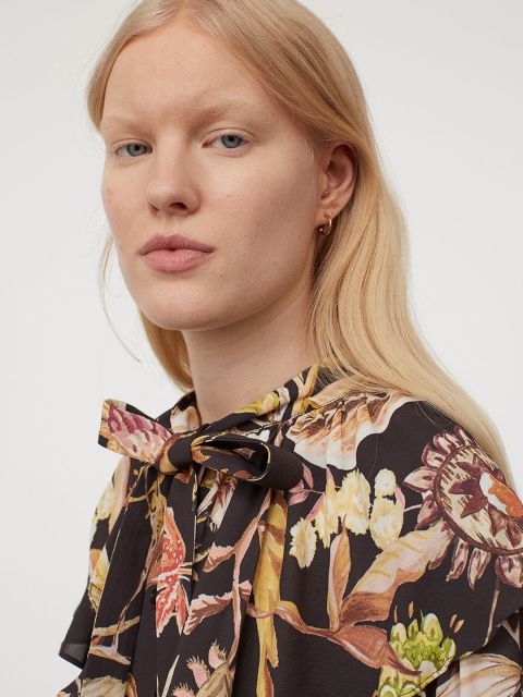 

H&M Women Brown Flounce-Collared Blouse