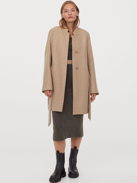 

H&M Women Beige Wool Blend Coat