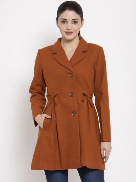 

Owncraft Women Rust Brown Solid Woollen Single-Breasted Overcoat