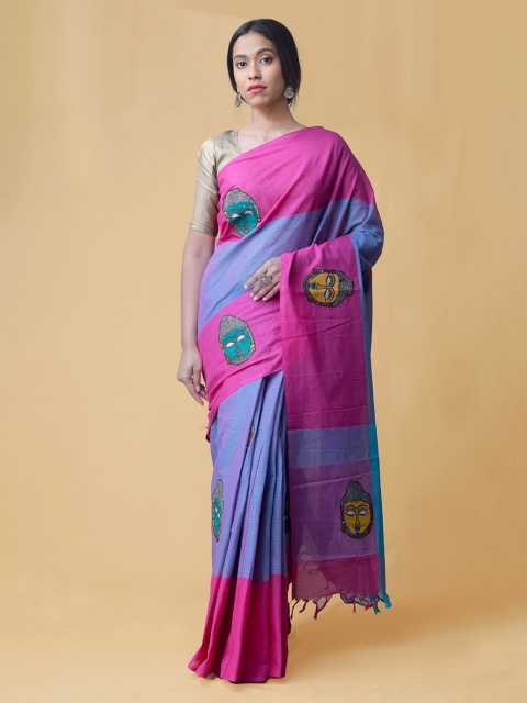 

Unnati Silks Blue & Pink Pure Cotton Woven Design Handloom Mangalagiri Saree