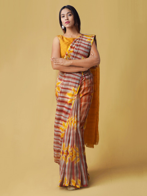 

Unnati Silks Red & Yellow Pure Cotton Striped Kota Saree