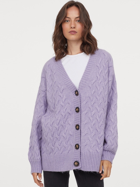 

H&M Women Purple Solid Oversized Cardigan