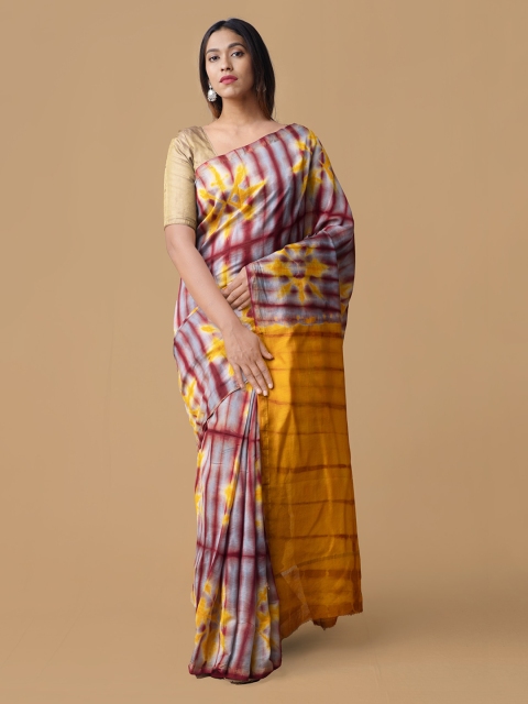

Unnati Silks Pink & Yellow Silk Cotton Checked Handloom Chanderi Saree