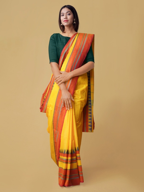 

Unnati Silks Yellow & Orange Pure Cotton Solid Chettinad Saree