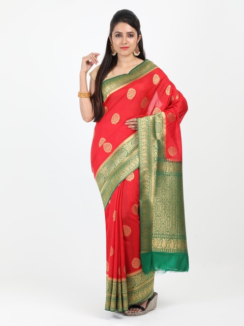 

SABOO COLLECTIONS Red & Green Woven Design Banarasi Saree