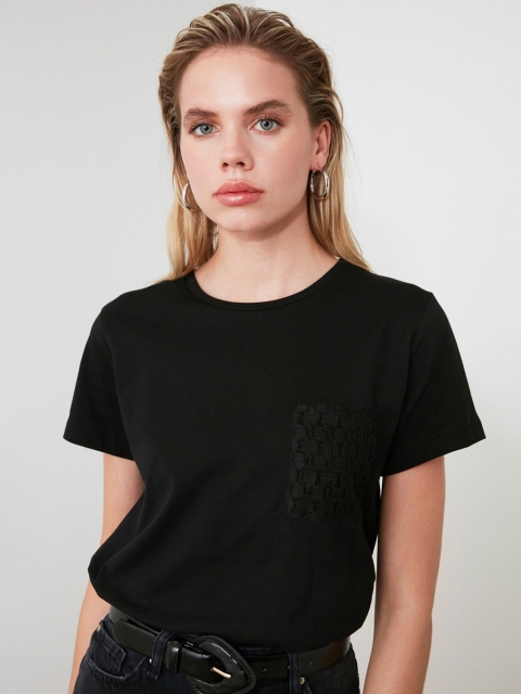 

TRENDYOL COLLECTION Women Black Solid Round Neck T-shirt