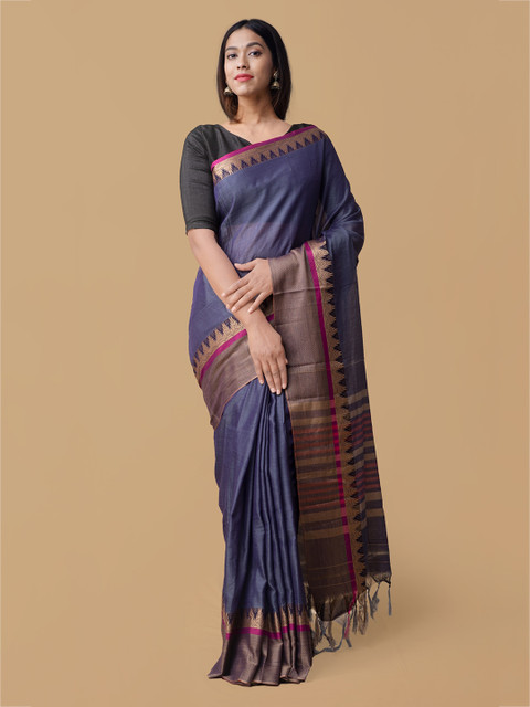 

Unnati Silks Blue Pure Cotton Woven Design Narayan Peth Saree