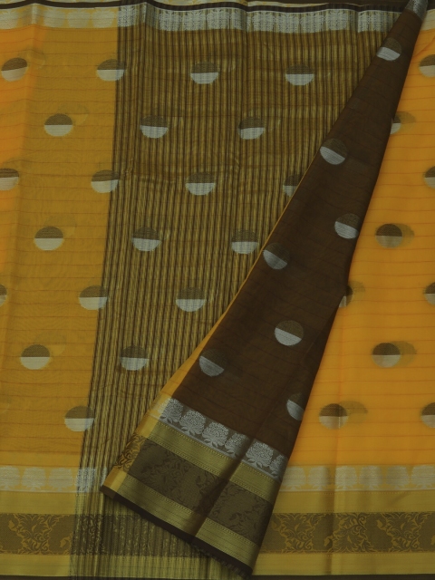 

Pothys Yellow & Brown Cotton Blend Printed Saree