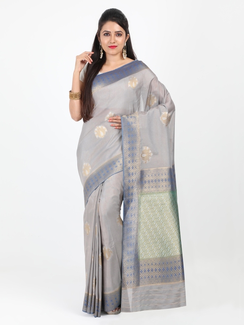 

SABOO COLLECTIONS Grey & Blue Woven Design Banarasi Saree