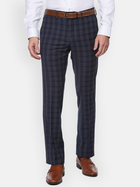 

Louis Philippe Men Navy Blue Slim Fit Checked Formal Trousers