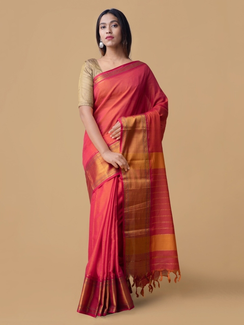 

Unnati Silks Orange Pure Cotton Solid Narayan Peth Saree