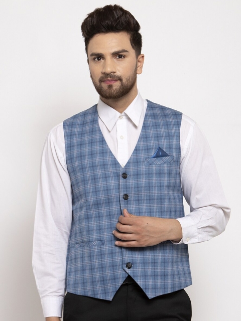 

NEUDIS Men Blue Checked Waistcoat