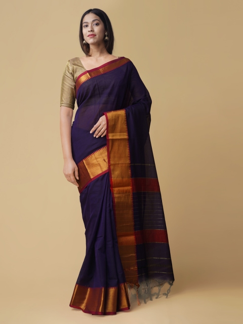 

Unnati Silks Violet Pure Cotton Solid Handloom Venkatgiri Saree