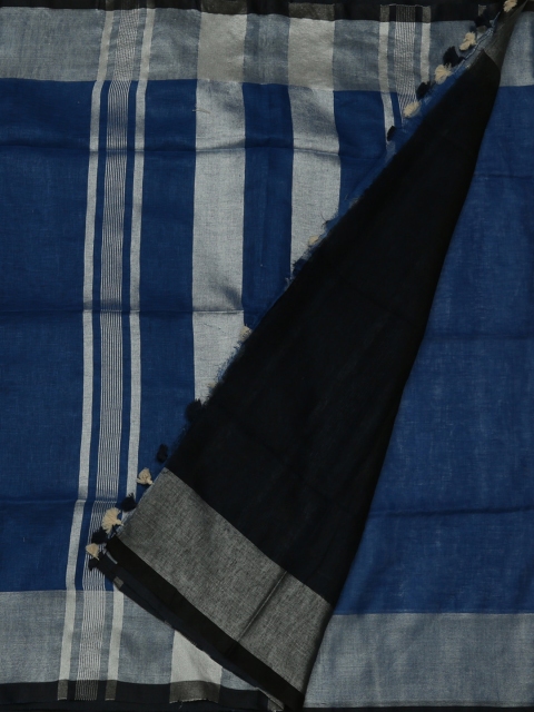

Pothys Blue Solid Pure Linen Saree