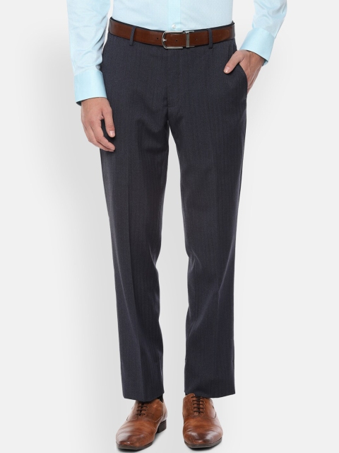 

Louis Philippe Men Navy Blue Regular Fit Striped Formal Trousers