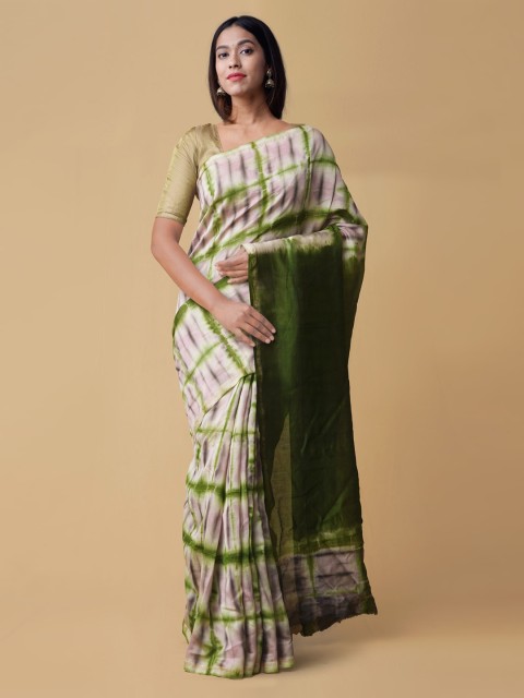

Unnati Silks Pink & Green Silk Cotton Printed Chanderi Saree