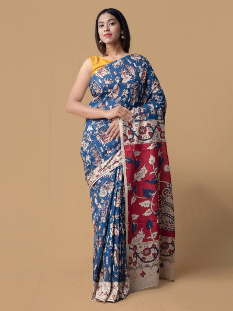 

Unnati Silks Blue & Red Pure Cotton Handloom Woven Design Saree