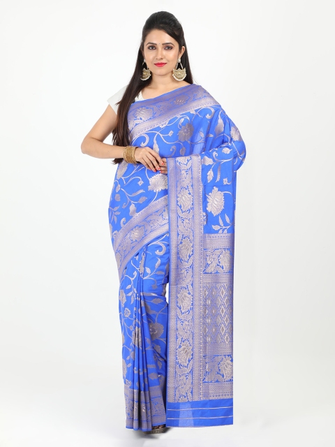

SABOO COLLECTIONS Blue & Gold-Toned Woven Design Banarasi Saree