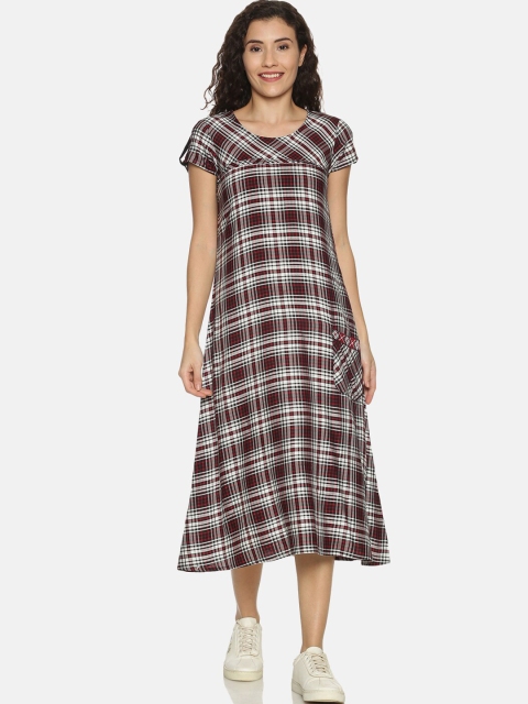 

Saffron Threads Women Black & Maroon Checked A-Line Dress