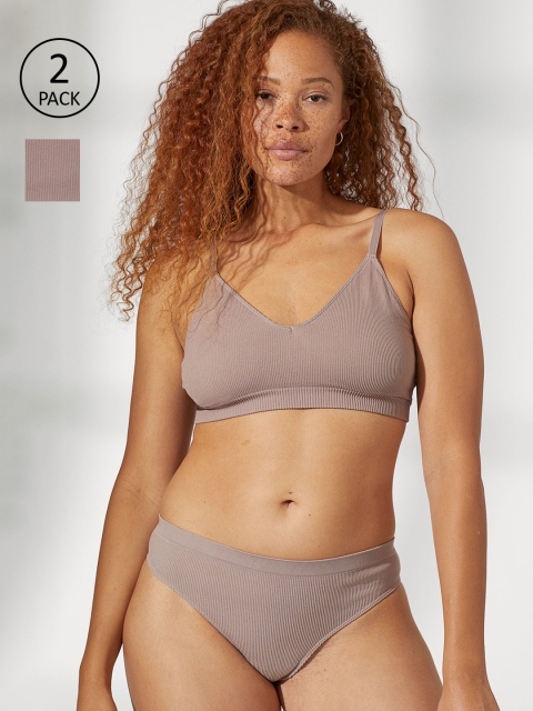 

H&M Women Grey & Beige Solid 2-Pack Brazilian Briefs
