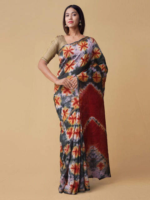 

Unnati Silks Black & Maroon Silk Cotton Printed Chanderi Handloom Saree