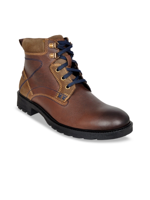 

Allen Cooper Men Brown Solid Genuine Leather High-Top Flat Boots